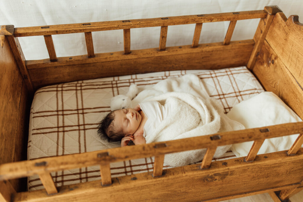 in home newborn session with baby in bassinet